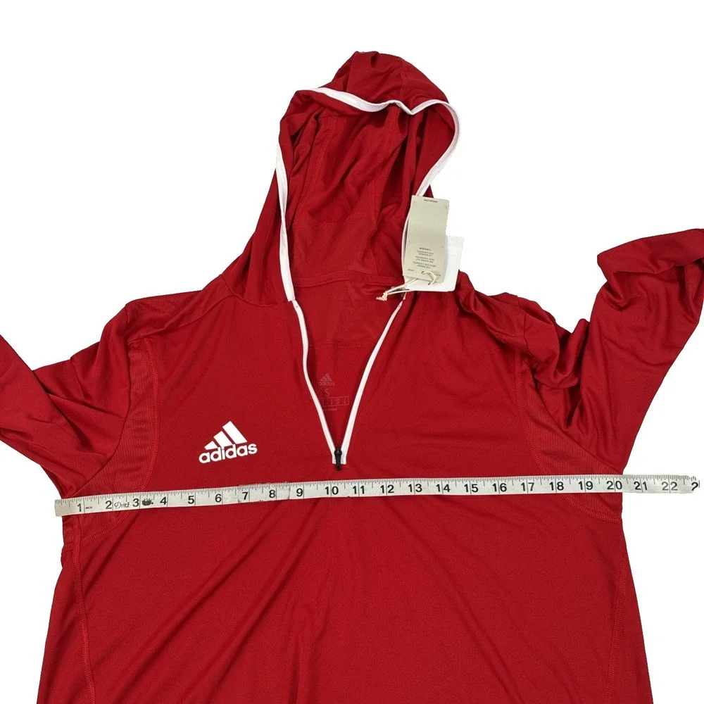 New Mens Adidas Team Hoodie 1/4 Zip Size Small NWT Red White $45 Lightweight